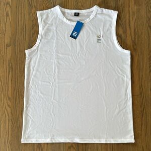 Men's Sleeveless Sports Tank Top sz Large Breathable White Mesh